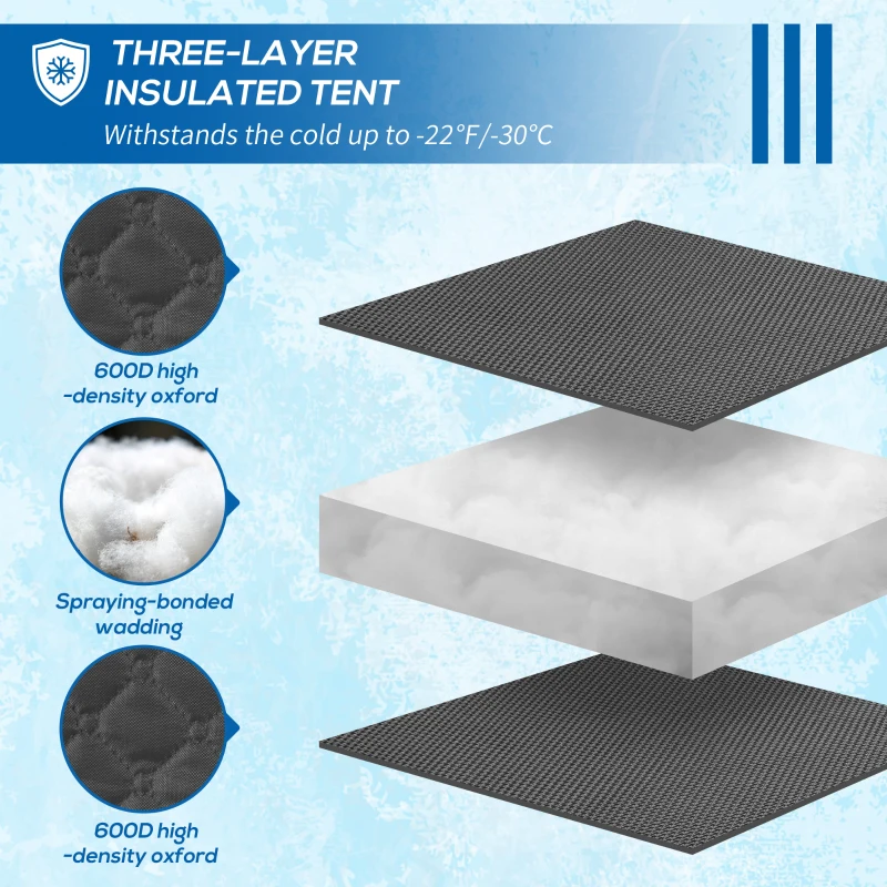 Outsunny 4 Person Insulated Ice Fishing Shelter, 360-Degree View, Pop-Up Portable Ice Fishing Tent with Carry Bag, Two Doors and Anchors for Low-Temp -22℉, Black