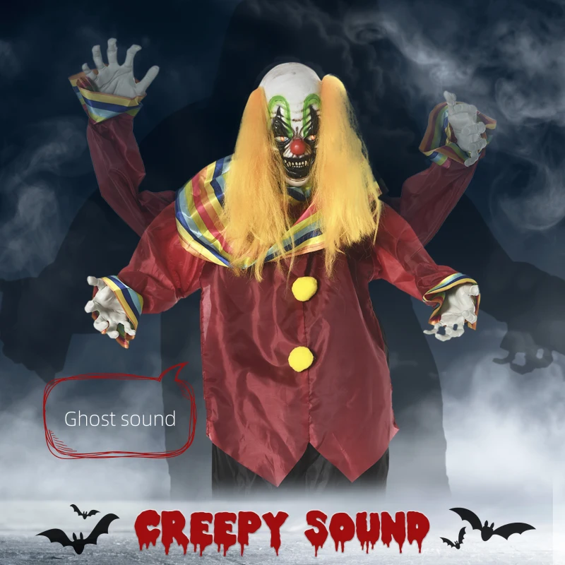 Outsunny 71" Life Size Outdoor Halloween Decorations Circus Clown, Animated Prop Animatronic Decor with Sound and Motion Activated, Light Up Eyes, Howling Sound, Multi-Colored