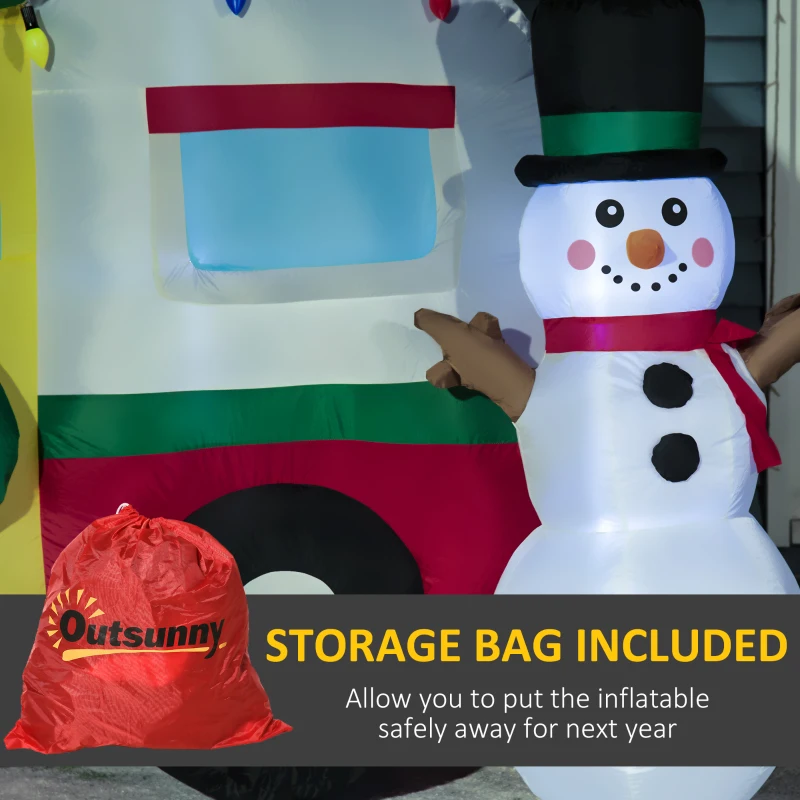 Outsunny 6.5ft Christmas Inflatable Gift Car with Snowman and Gift Boxes, Blow-Up Outdoor LED Yard Display for Lawn Garden Party