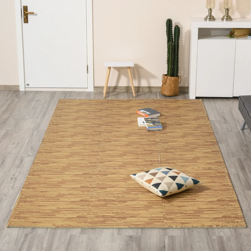 HOMCOM Soft Wood Grain EVA Foam Interlocking Floor Mats 72 Square Feet Exercise Workout Mat Kid Play Mat 18pcs (Light Wood Grain)