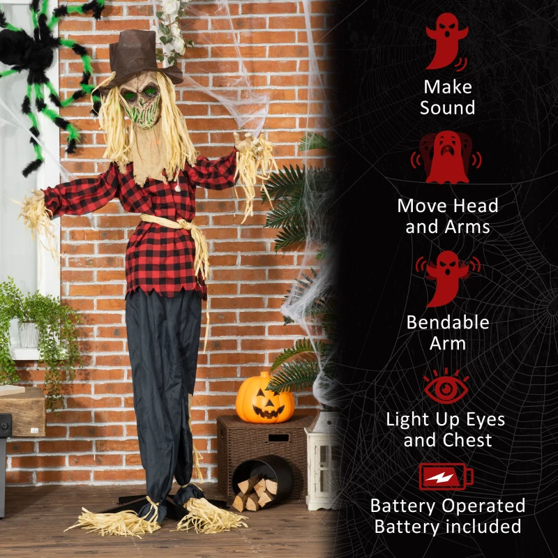 Outsunny 71" Life Size Halloween Skeleton Scarecrow, Animated Prop with Sound and Motion Activated, Light Up Eyes, Howling and Chain Sound