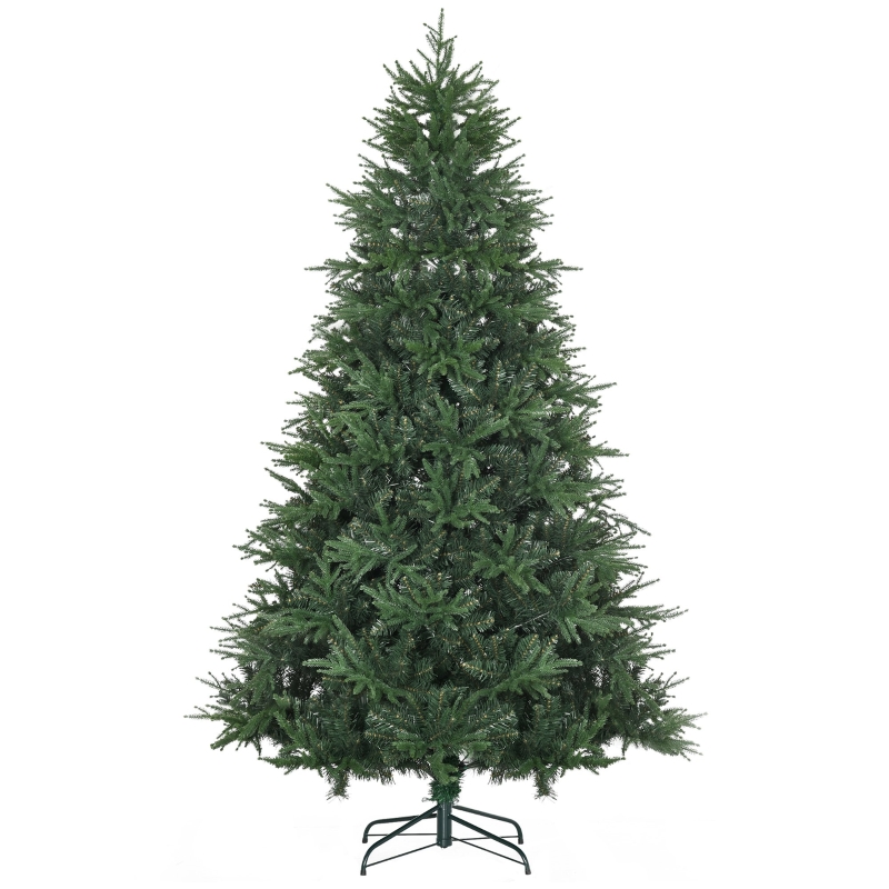 HOMCOM 7ft Artificial Christmas Tree, Hinged Xmas Tree with 4030 Realistic Branches, Metal Base, Auto Open, Green