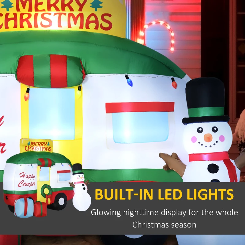 Outsunny 6.5ft Christmas Inflatable Gift Car with Snowman and Gift Boxes, Blow-Up Outdoor LED Yard Display for Lawn Garden Party