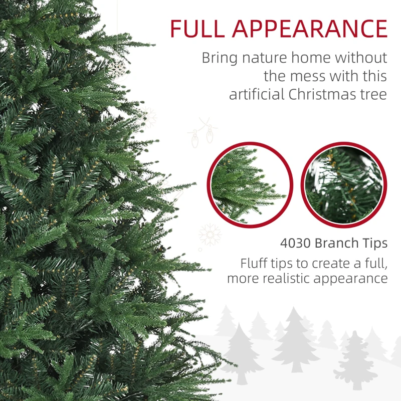 HOMCOM 7' Tall Unlit Full Artificial Christmas Tree with Realistic Branches and 4030 Tips, Green
