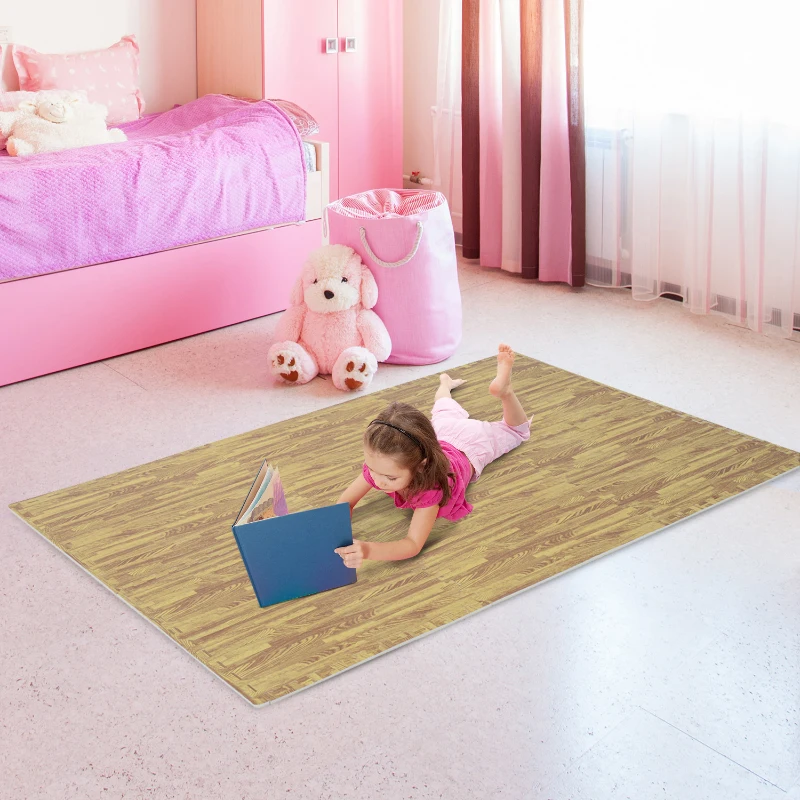 HOMCOM Soft EVA Foam Interlocking Floor Mats 96 Square Feet Exercise Workout Mat Kid Play Mat 24pcs(Light Grain Wood)