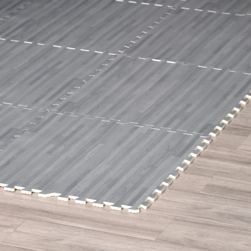 HOMCOM Soft EVA Foam Interlocking Floor Mats 96 Square Feet Exercise Workout Mat Kid Play Mat 24pcs (Grey)