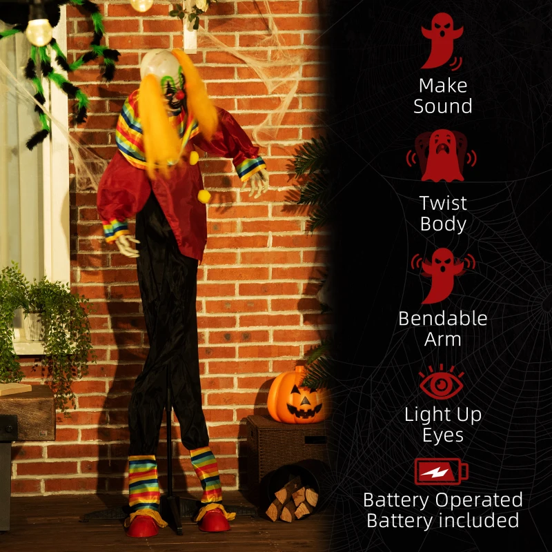 Outsunny 71" Life Size Outdoor Halloween Decorations Circus Clown, Animated Prop Animatronic Decor with Sound and Motion Activated, Light Up Eyes, Howling Sound, Multi-Colored