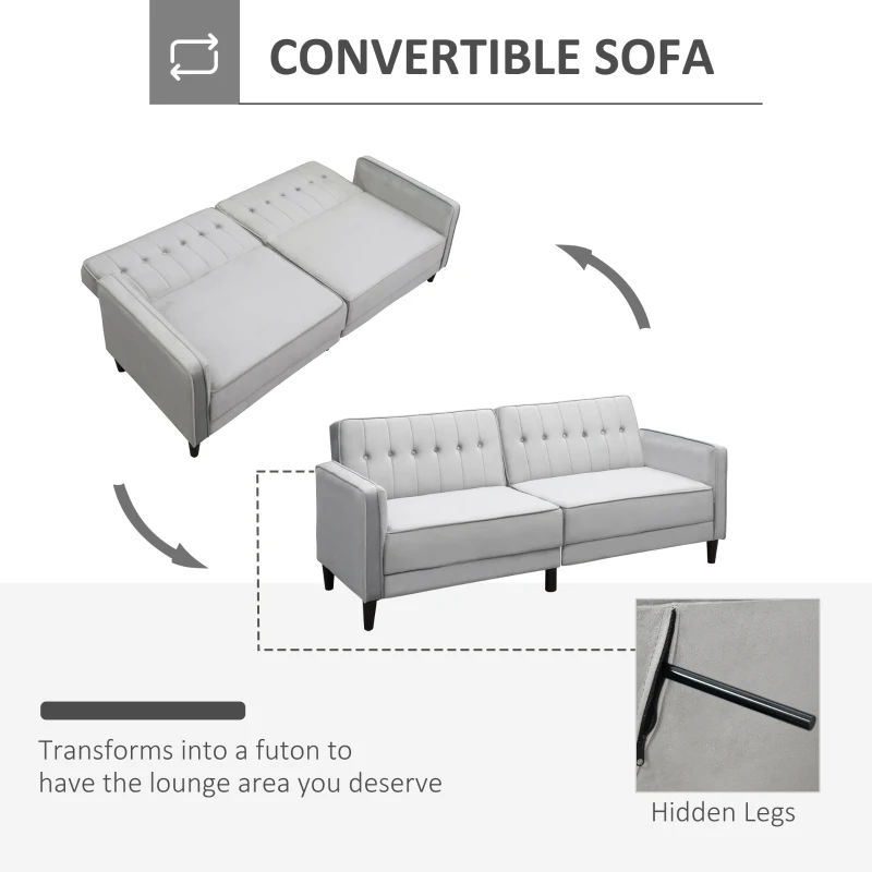 HOMCOM 3 Seater Sofa Bed with Reclining Split Back & Rubber Wood Legs, Light Gray