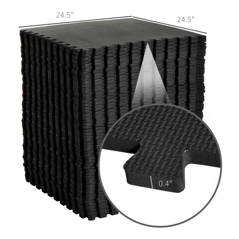 HOMCOM Soft Interlocking Floor Mats 216 Square Feet Waterproof Exercise Workout Mat Kid Play Mat Gymnastics and Home Gym Protective Flooring, 54pcs Black