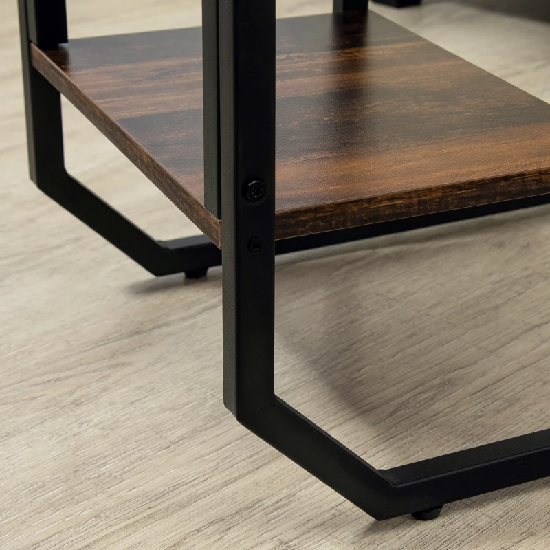 HOMCOM Side Table，C Shaped End Table with Storage Shelf, Industrial Snack Table with Steel Frame for Couch and Bed, Living Room, Bedroom