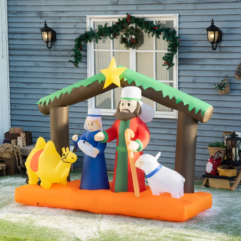 Outsunny 7.5ft Christmas Inflatables Outdoor Decorations Nativity Scene under Archway with Camel and Sheep, Blow-Up LED Yard Christmas Decor for Lawn Garden Party