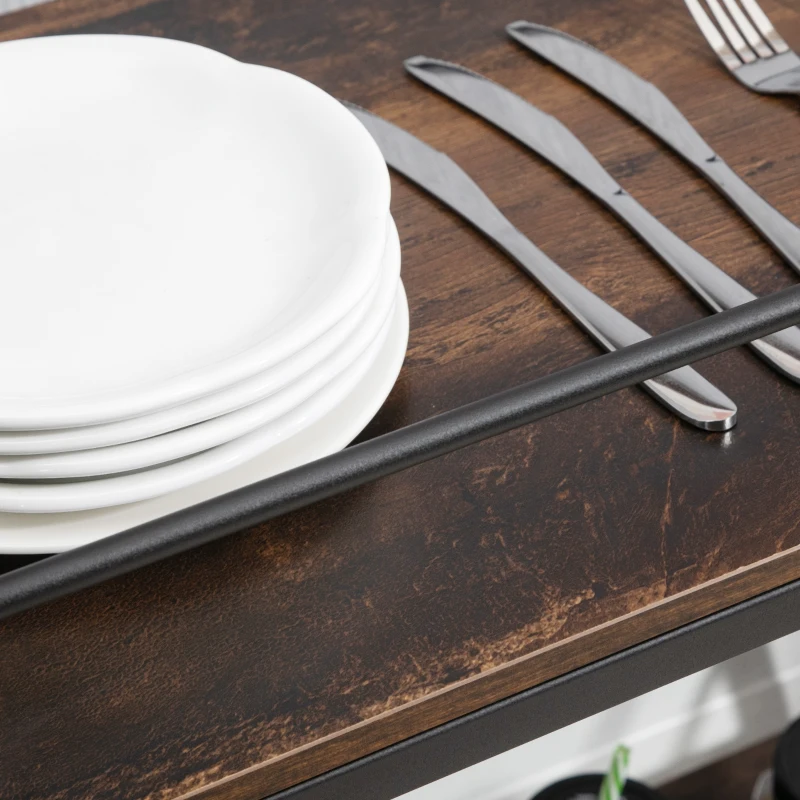 HOMCOM Rolling Kitchen Cart, 2-Tier Utility Cart with Storage, Serving Trolley with Lockable Wheels for Home Bar, Living Room, Rustic Brown