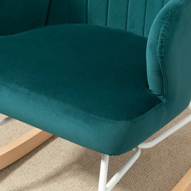 HOMCOM Modern Rocking Chairs, Upholstered Nursery Glider Rocker, Wingback Armchair for Living Room, Bedroom - Blue