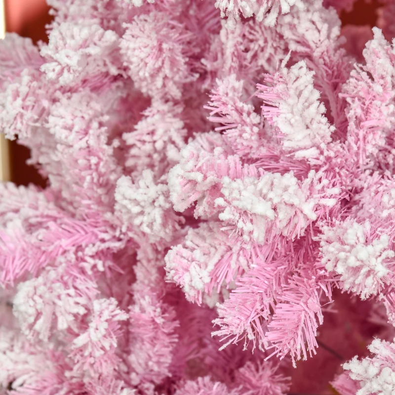 HOMCOM 9 FT Snow Flocked Artificial Christmas Tree, Pencil Xmas Tree with Realistic Branches, Auto Open and Steel Base, Pink