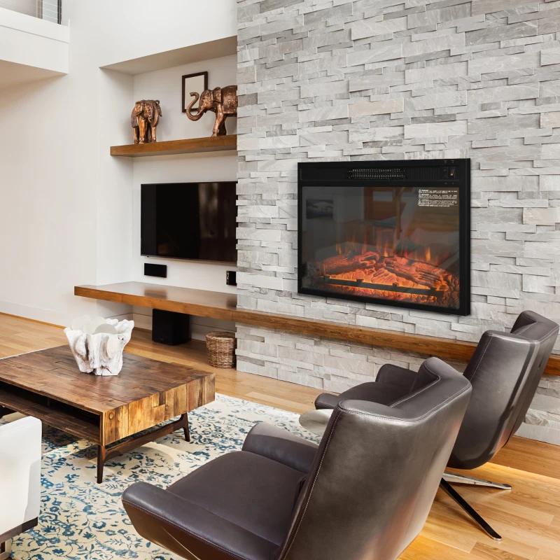 HOMCOM 1400W Wall-Mounted Electric Fireplace Stove Heater Realistic Log Flames