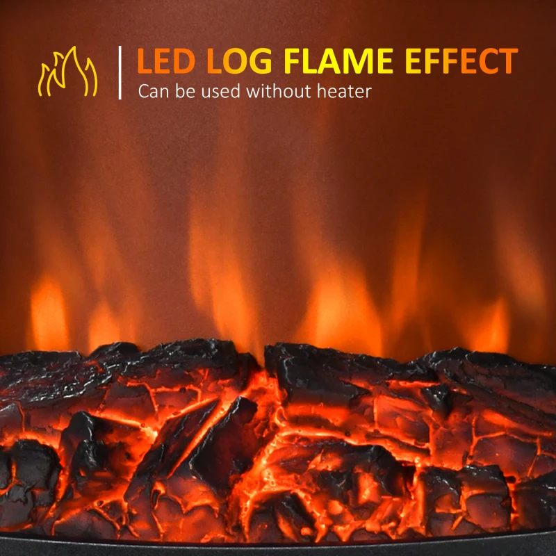 HOMCOM Freestanding Electric Fireplace Heater, Fireplace Stove with Realistic Flame Effect and Adjustable Temperature, Overheat Safety Protection, 750W/1500W, Black