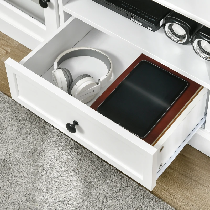 HOMCOM Modern TV Stand Cabinet for TVs up to 60 Inches, Entertainment Center with Drawer and Glass Doors for Living Room, White