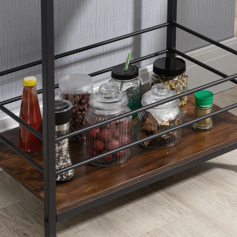 HOMCOM Rolling Kitchen Cart, 2-Tier Utility Cart with Storage, Serving Trolley with Lockable Wheels for Home Bar, Living Room, Rustic Brown