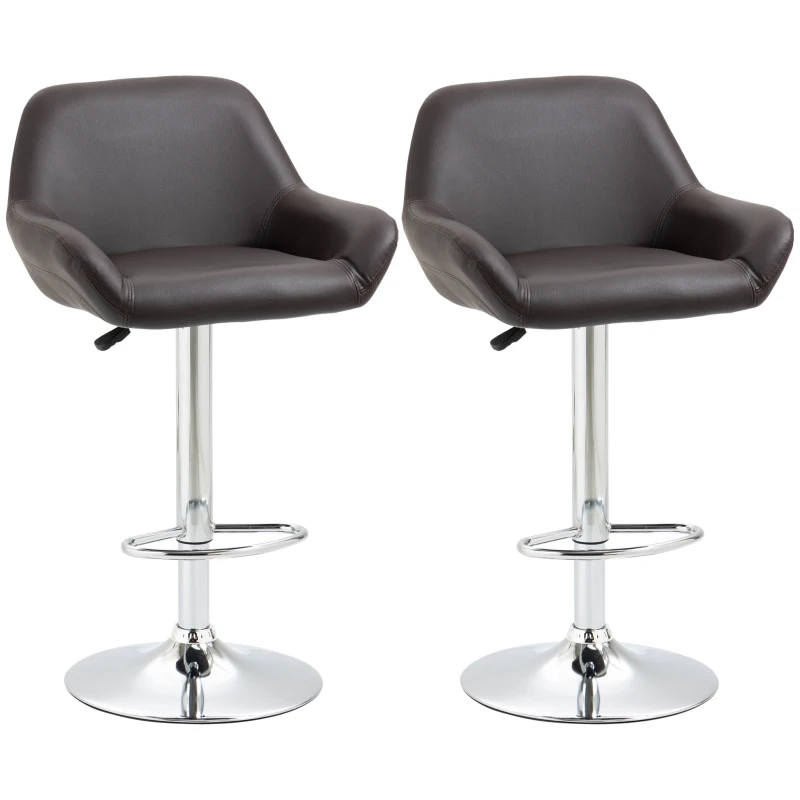 HOMCOM Modern Bar Stools Set of 2, PU Leather Tall Kitchen Stools, Swivel Bar Chairs with Steel Base, Footrest and Adjustable Height, Espresso
