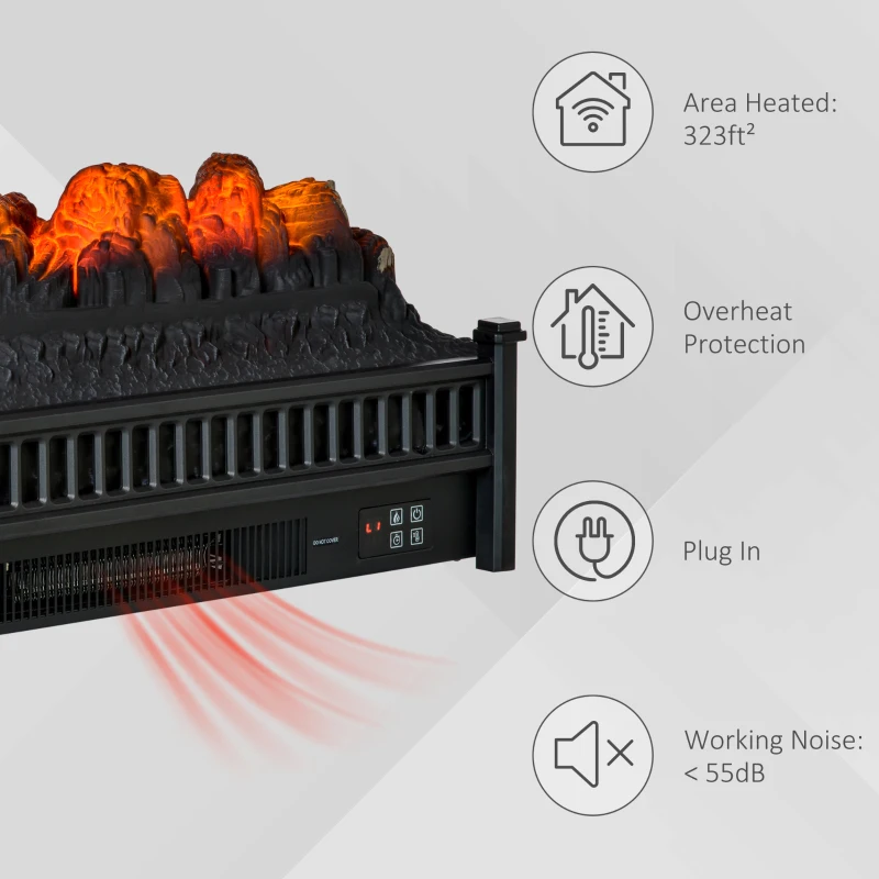 HOMCOM Electric Fireplace Logs with Realistic Ember Bed, Freestanding or Insert Fireplace Heater with Remote Control, Timer, 1400W, Black