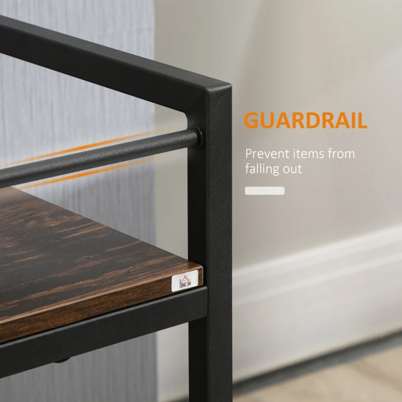 HOMCOM Rolling Kitchen Cart, 2-Tier Utility Cart with Storage, Serving Trolley with Lockable Wheels for Home Bar, Living Room, Rustic Brown