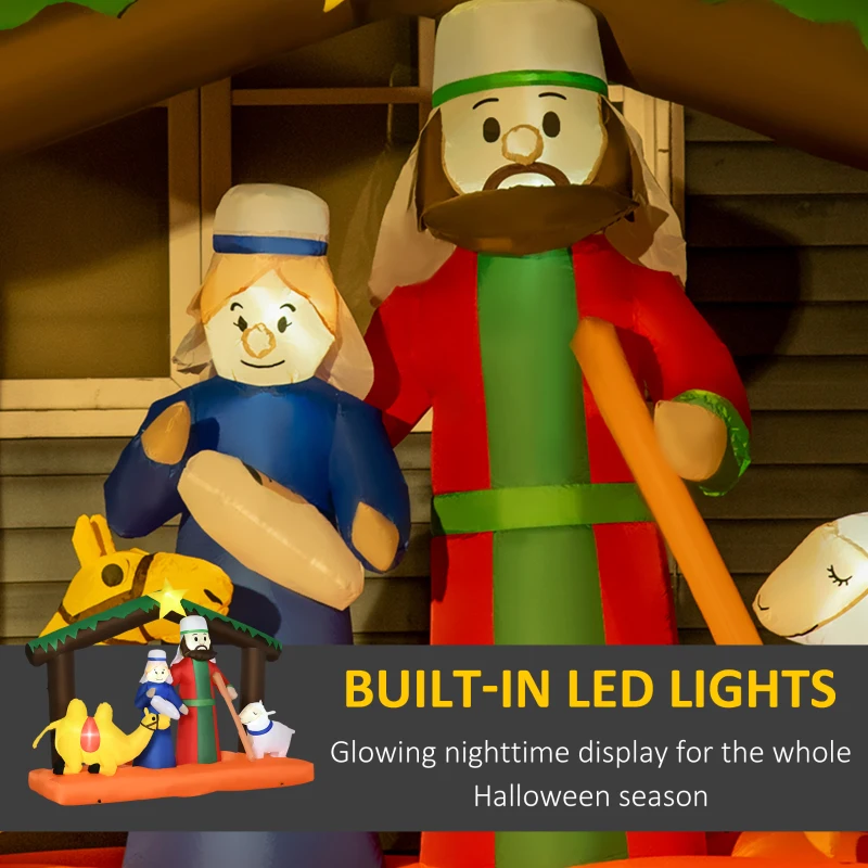 Outsunny 7.5ft Christmas Inflatables Outdoor Decorations Nativity Scene under Archway with Camel and Sheep, Blow-Up LED Yard Christmas Decor for Lawn Garden Party