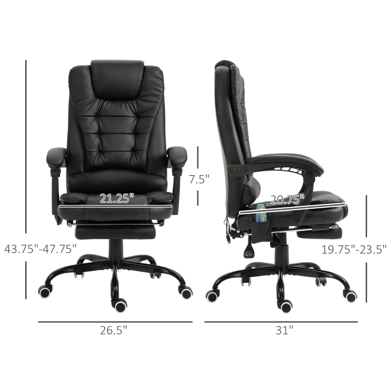Vinsetto 7-Point Vibrating Massage Office Chair High Back Executive Recliner with Lumbar Support, Footrest, Reclining Back, Adjustable Height, Black