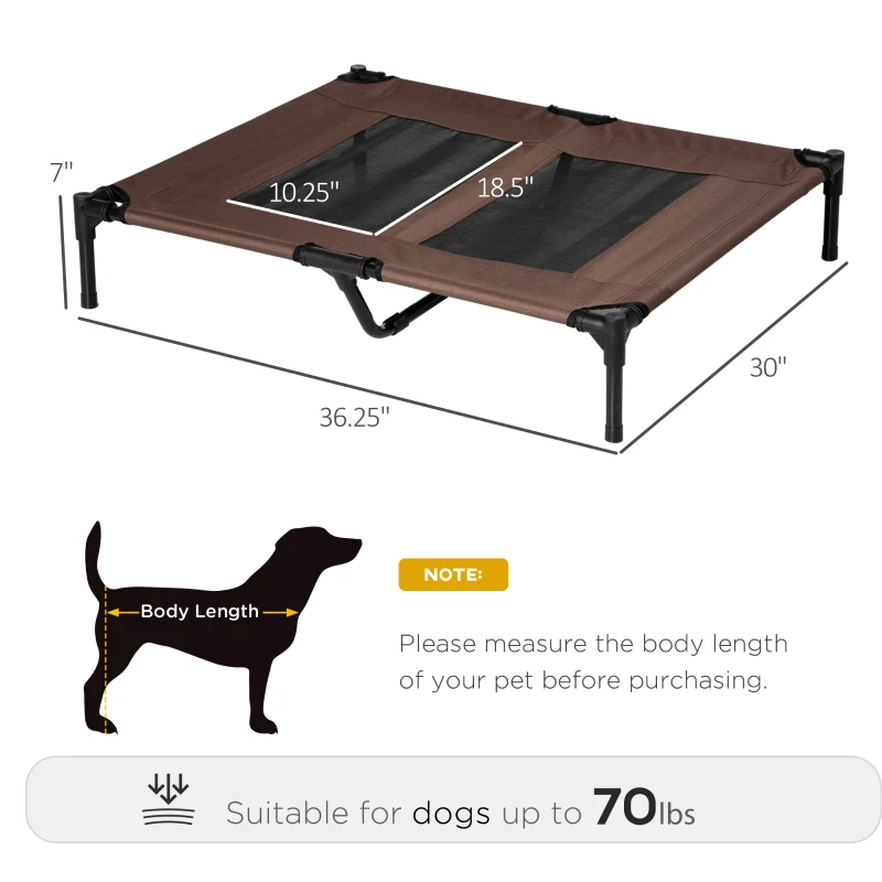 PawHut Elevated Pet Bed Portable Raised Cot with Non-Slip Feet for Outdoor & Indoor Use, Coffee