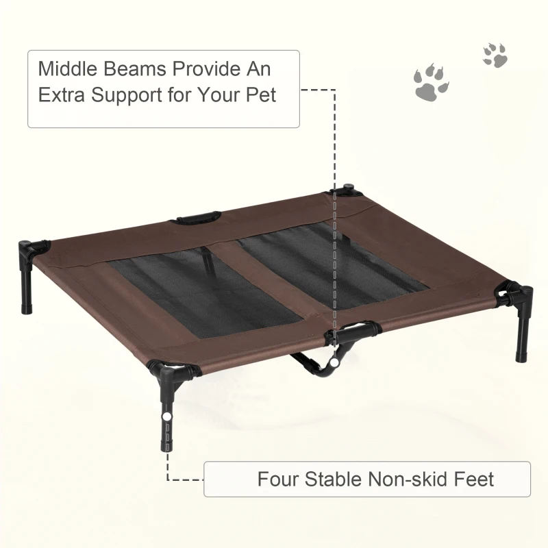 PawHut Elevated Pet Bed Portable Raised Cot with Non-Slip Feet for Outdoor & Indoor Use, Coffee