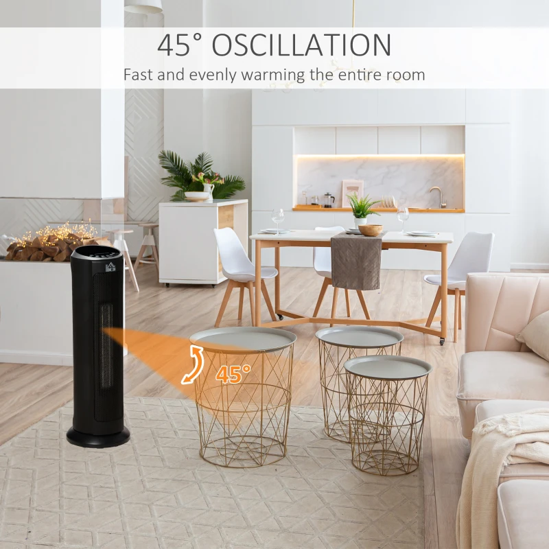 HOMCOM Ceramic Tower Heater, 45° Oscillating Space Heater with Remote Control, Timer, Tip-Over & Overheat Protect, 750W/1500W, Black