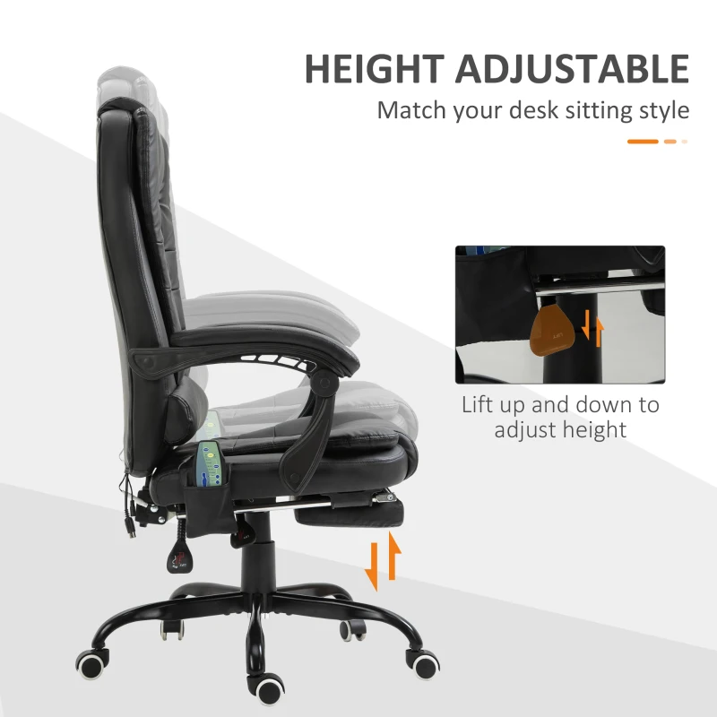 Vinsetto 7-Point Vibrating Massage Office Chair High Back Executive Recliner with Lumbar Support, Footrest, Reclining Back, Adjustable Height, Black