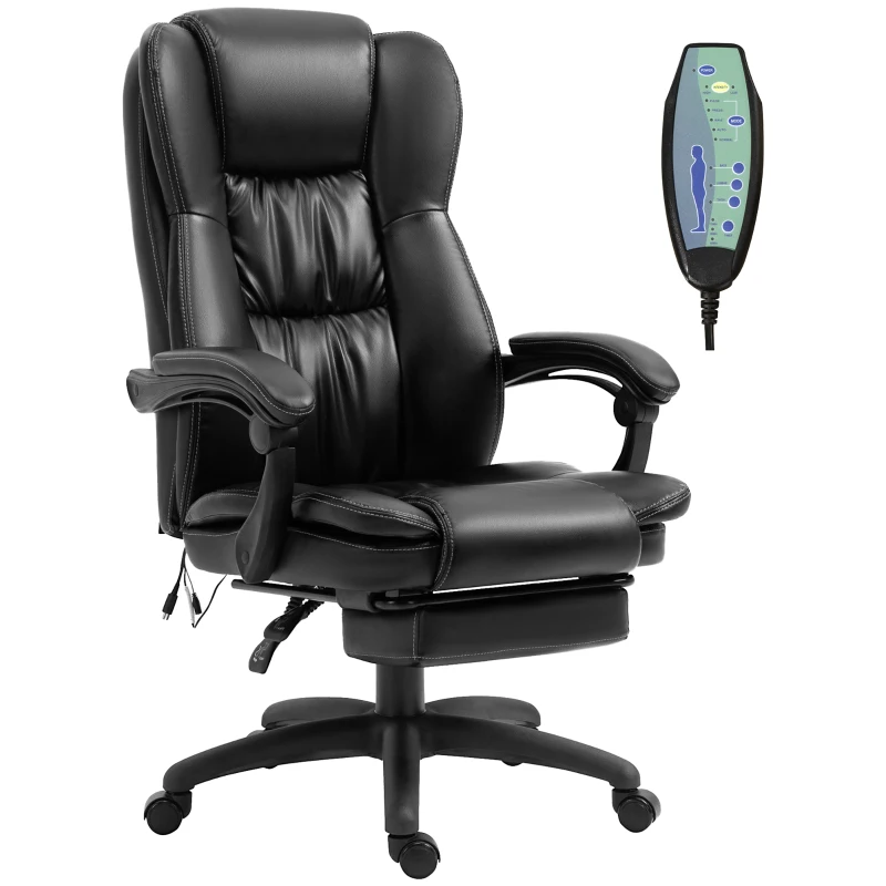 Vinsetto High Back Massage Office Chair with 6-Point Vibration, 5 Modes, Executive Chair, PU Leather Swivel Chair with Reclining Back, and Retractable Footrest, Black