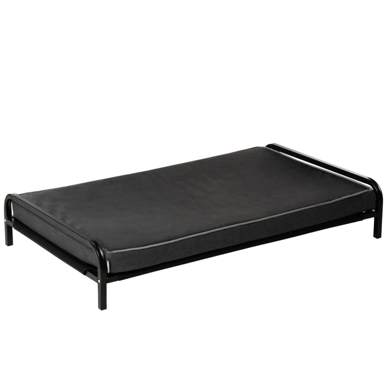 PawHut 2-IN-1 Elevated Pet Bed for Large & Medium-Sized Dog Steel Frame Removable Sponge Cushion Breathable Linen Fabric, Grey, 43.25"x25.5"x7.75"