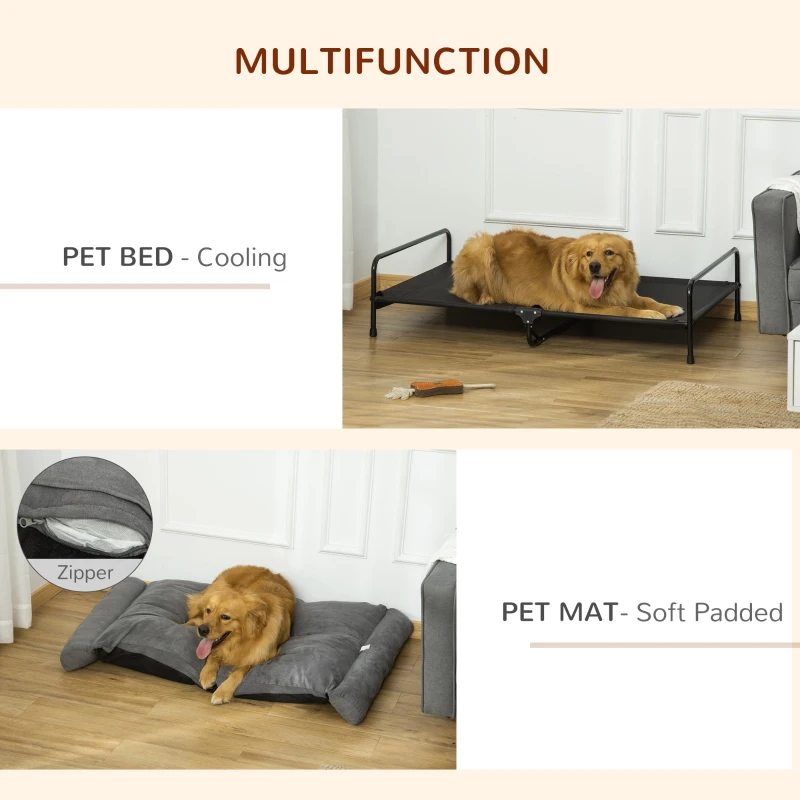PawHut Elevated Dog Bed, Outdoor Dog Cot, Pet Mat, with Soft Cushion, Breathable Mesh, Washable Cover, for Extra Large-Sized Dog, Grey