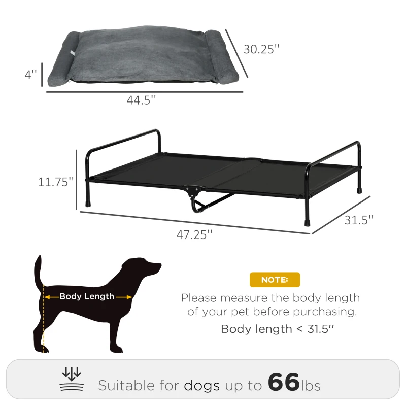 PawHut Elevated Dog Bed, Outdoor Dog Cot, Pet Mat, with Soft Cushion, Breathable Mesh, Washable Cover, for Extra Large-Sized Dog, Grey