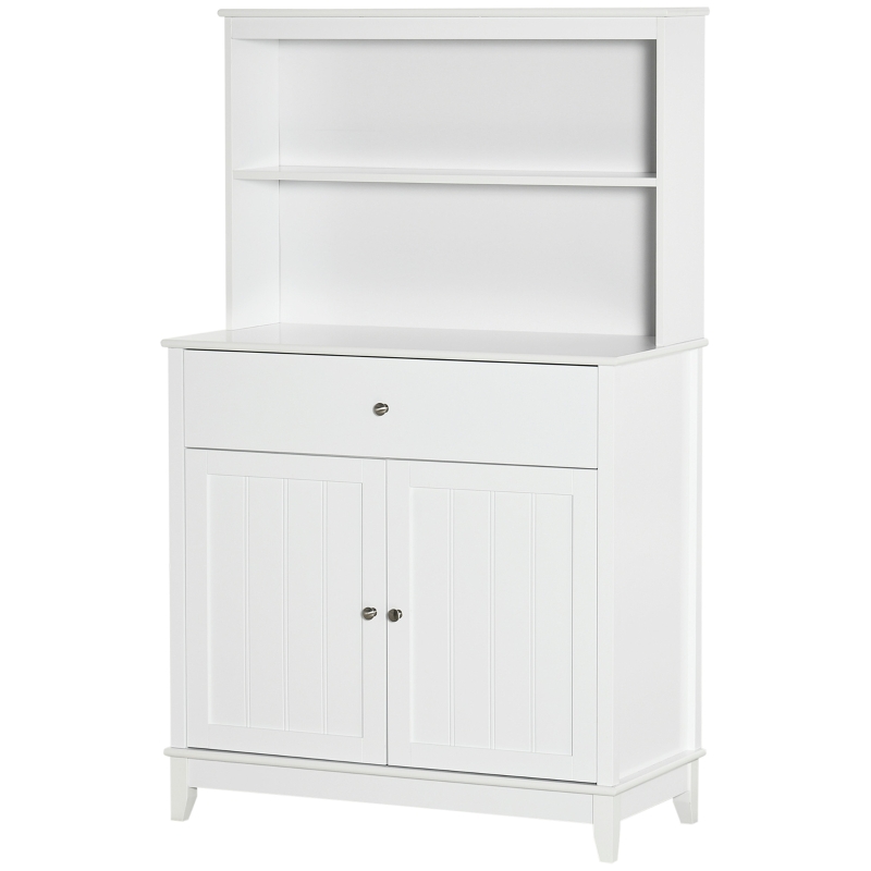 HOMCOM Modern 58" Kitchen Buffet with Hutch, Microwave Cabinet with Drawer and Storage Cupboard for Dining Room, White