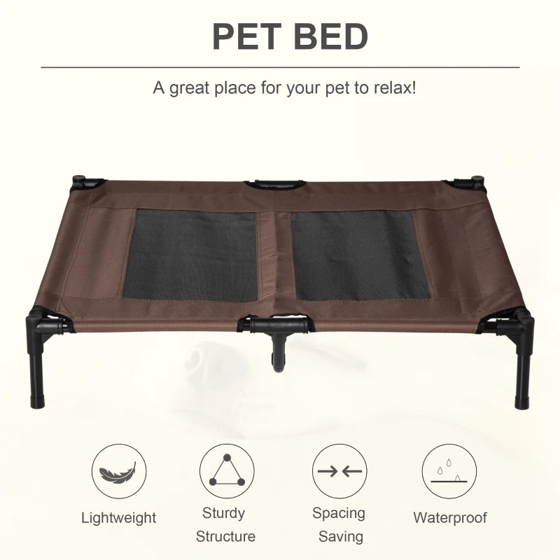 PawHut Elevated Pet Bed Portable Raised Cot with Non-Slip Feet for Outdoor & Indoor Use, Coffee