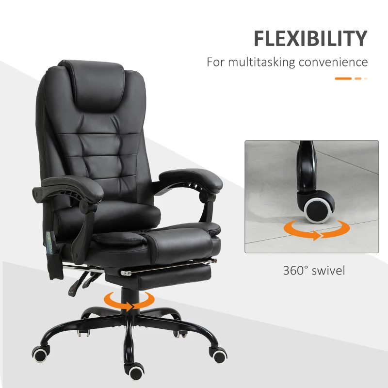Vinsetto 7-Point Vibrating Massage Office Chair High Back Executive Recliner with Lumbar Support, Footrest, Reclining Back, Adjustable Height, Black