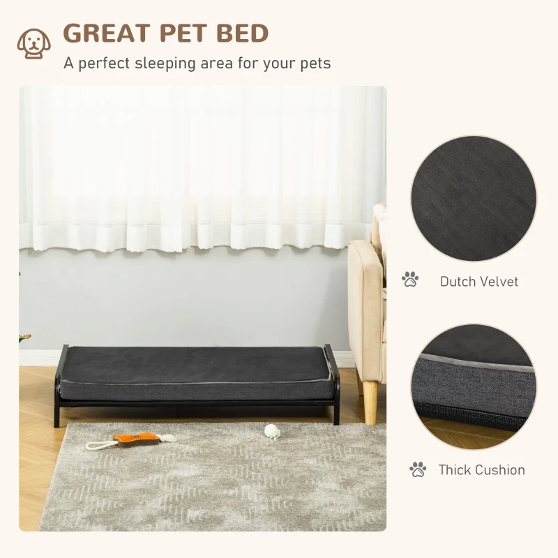 PawHut 2-IN-1 Elevated Pet Bed for Large & Medium-Sized Dog Steel Frame Removable Sponge Cushion Breathable Linen Fabric, Grey, 43.25"x25.5"x7.75"