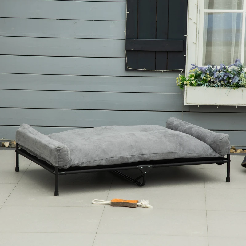 PawHut Elevated Dog Bed, Outdoor Dog Cot, Pet Mat, with Soft Cushion, Breathable Mesh, Washable Cover, for Extra Large-Sized Dog, Grey