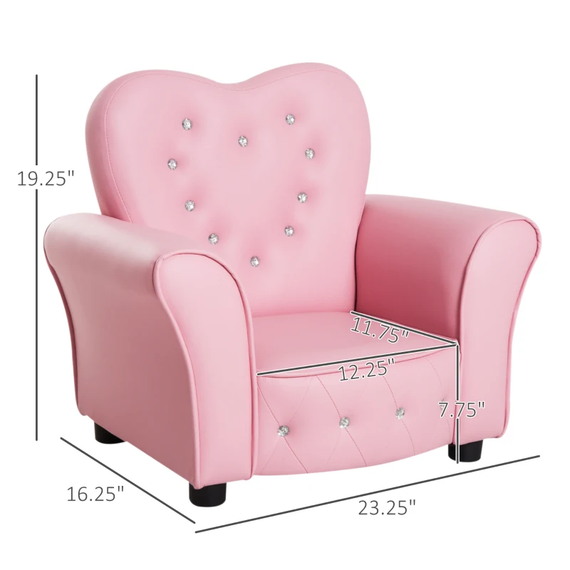 Qaba Kids Sofa Toddler Tufted Upholstered Sofa Chair Princess Couch Furniture with Diamond Decoration for Preschool Child, Pink
