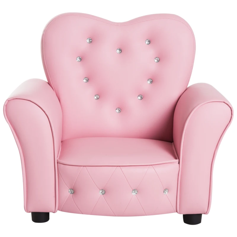 Qaba Kids Sofa Toddler Tufted Upholstered Sofa Chair Princess Couch Furniture with Diamond Decoration for Preschool Child, Pink