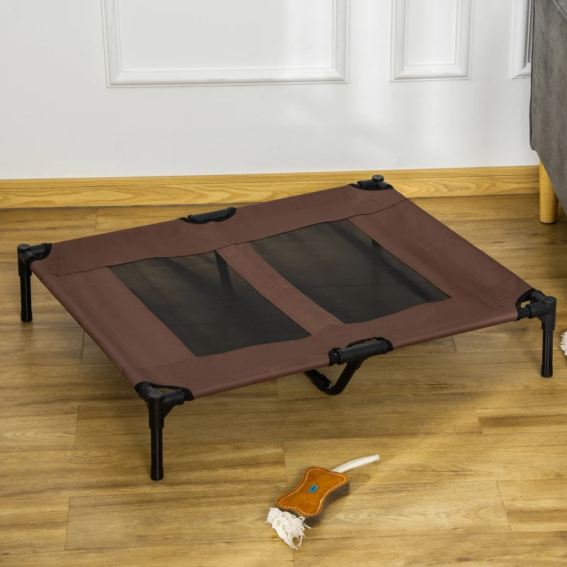 PawHut Elevated Pet Bed Portable Raised Cot with Non-Slip Feet for Outdoor & Indoor Use, Coffee
