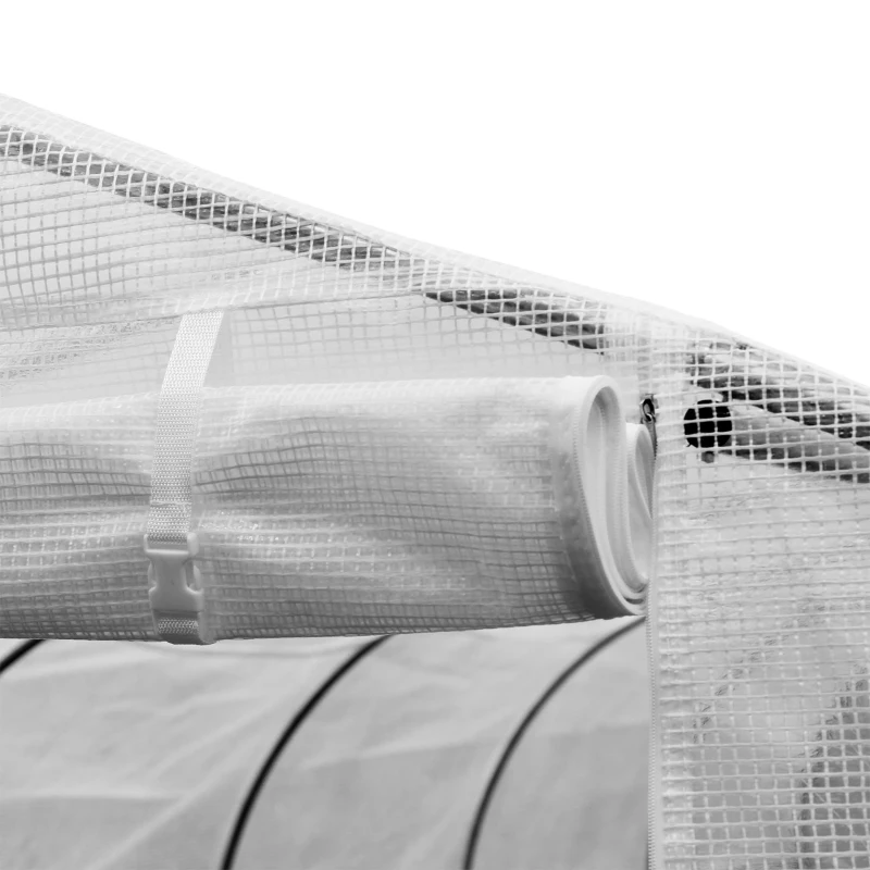 Outsunny 26' x 10' x 7' Walk-In Greenhouse Tunnel, Large Gardening Plant Hot House with 12 Windows and Zipper Doors for Backyard, White