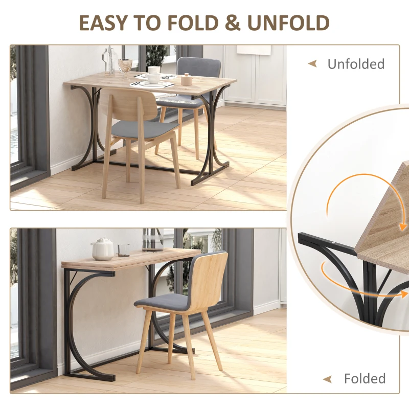 HOMCOM Folding Dining Table, Rectangular Table with Metal Frame, Space Saving for Small Kitchen, Black