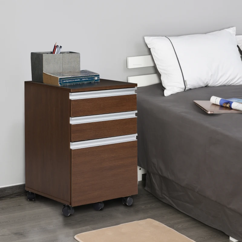 HOMCOM 23.25" 3-Drawer Office Storage Cabinet with Wheels, Brown