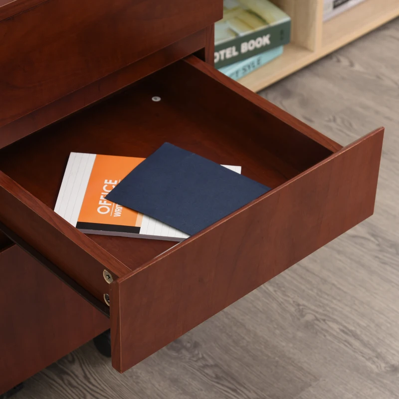 HOMCOM 3 Drawer Storage Cabinet, Mobile Desk Cabinet Under Desk with Wheels, Printer Stand for Home Office, Brown