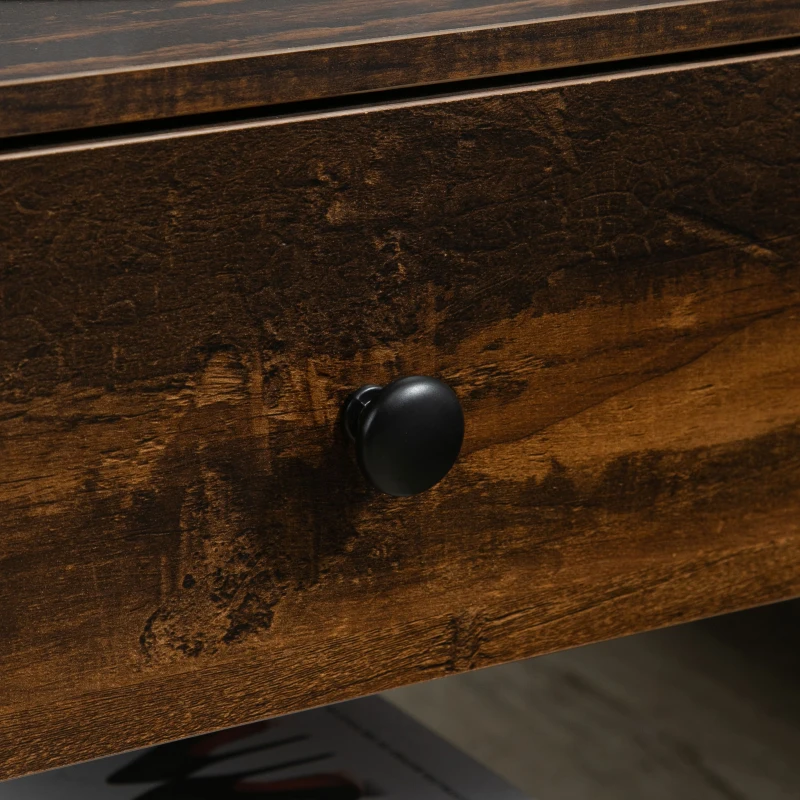 HOMCOM Industrial Nightstand, Bedside Table with Drawer and Storage Shelves, Side End Table with Steel Frame for Bedroom, Rustic Brown