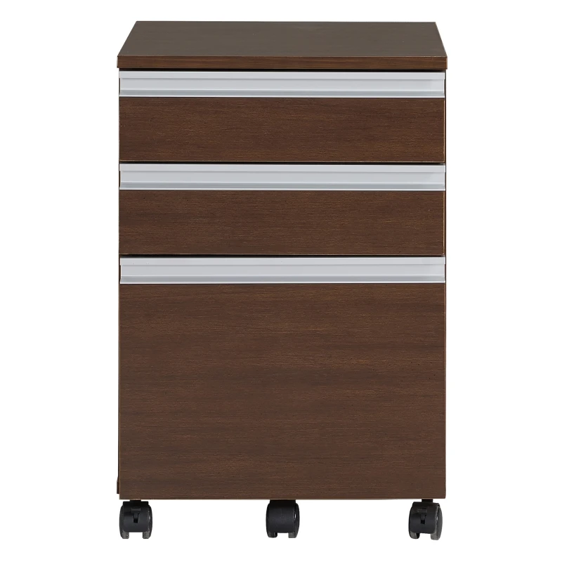 HOMCOM 23.25" 3-Drawer Office Storage Cabinet with Wheels, Brown