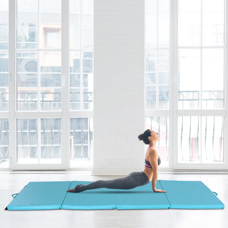 Soozier 4'x10'x2'' Folding Gymnastics Tumbling Mat, Exercise Mat  with Carrying Handles for Yoga, MMA, Martial Arts, Stretching, Core Workouts, Blue